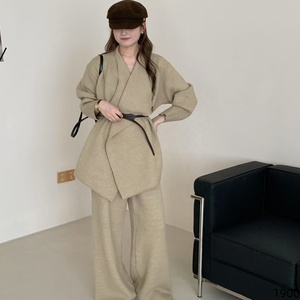 Ensemble <span class=keywords><strong>Tailleur</strong></span> Moderne <span class=keywords><strong>Femme</strong></span> Ceinturé à Revers en Maille avec <span class=keywords><strong>Pantalon</strong></span> Large Éléégance du Bureau à la <span class=keywords><strong>Soirée</strong></span> - Product Image 4