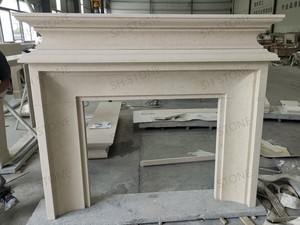 SH STONE <span class=keywords><strong>Cheminée</strong></span> en pierre calcaire beige Moleanos moderne sur mesure, manteau <span class=keywords><strong>de</strong></span> <span class=keywords><strong>cheminée</strong></span> en pierre sculptée à la main pour salon familial et villa - Product Image 4