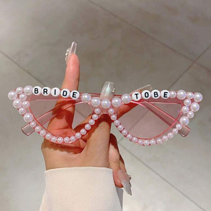 Gafas de sol hechas a mano con letras de perlas para despedida de soltera, Unisex, para novia, corazón, boda, nupcial, espejo, PC, marco de color - Product Image 5