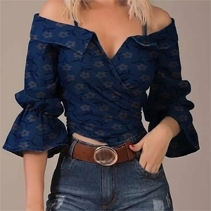 Camicetta da Donna alla Moda Primavera-Autunno con Scollo a V, Senza Spalline, Maniche a Campana, Top Elegante - Product Image 1