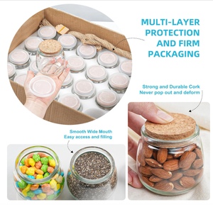 Petits pots en verre avec couvercles en liège, pots Mason vides de 7 oz pour la fabrication de bougies, contenants à yaourt avec couvercles en PE pour les cadeaux de mariage, les bonbons - Product Image 6