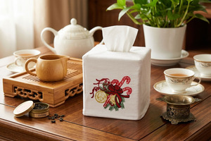 Housse de boîte à mouchoirs carrée de Noël en coton 100% brodée motif canne à sucre, durable, pratique et portable pour la maison et l'hôtel - Product Image 4