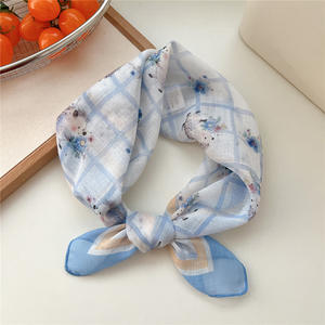 Été Nouveau Colorful Flower Printed Short Small Square Scarf Ladies 55*55CM Cotton Polyester Neck Tie Square Hair Scarf Bandanas - Product Image 5