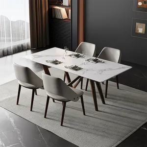 Design classico gambe in legno sedie rettangolari in marmo legno massello 4 posti tavolo da pranzo Set