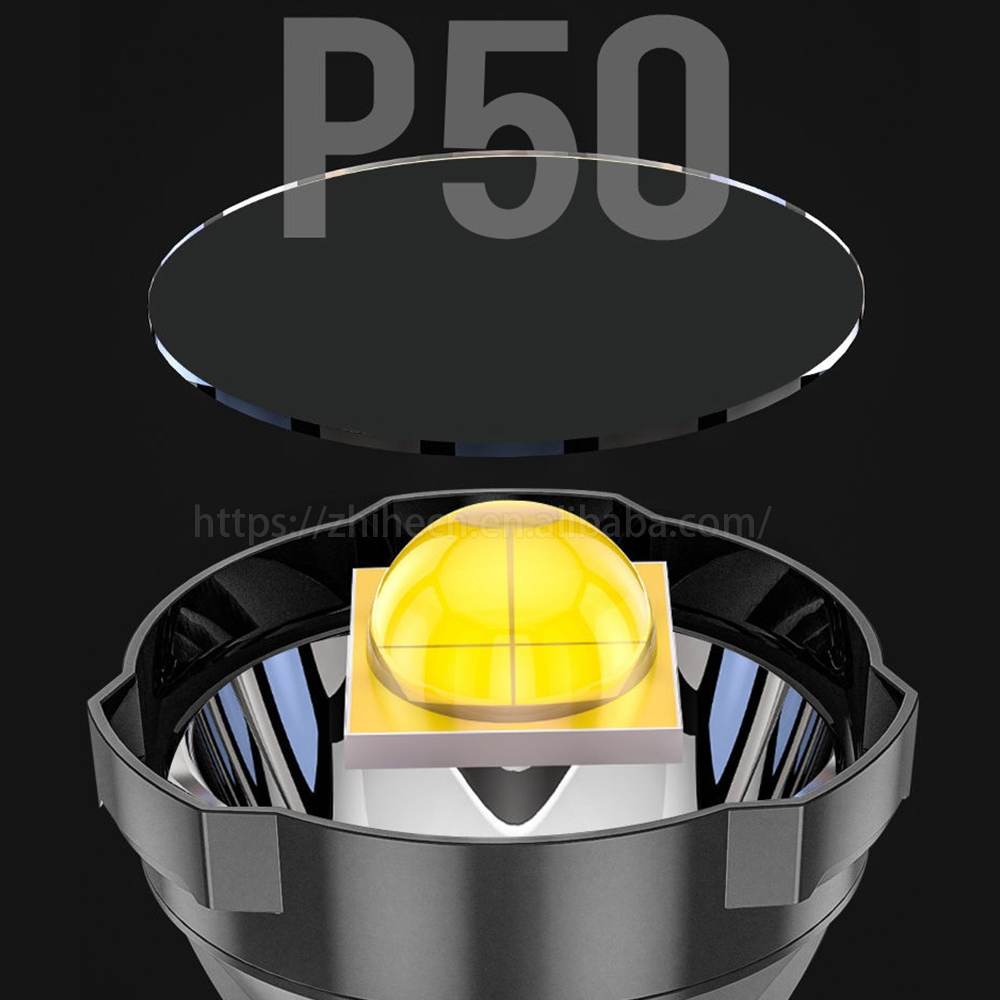 High Lumens Super Bright Searchlight P50 Portable Lamp USB Rechargeable Multifunctional Flashlight -