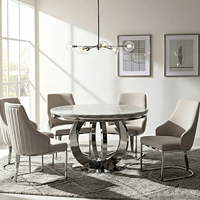 Table à manger élégante en acier inoxydable de luxe léger, moderne et minimaliste, en marbre, imperméable et durable, pour hôtel et usage domestique.