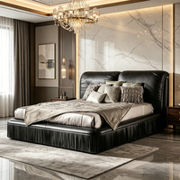 Derniers modèles élégants, lit double villa italien de designer, grand lit avec tête de lit géométrique en cuir
