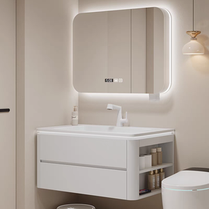Oak paint simple bathroom cabinet combination bathroom cream style ceramic integrated hand wash basin cabinet - Product Image 1
