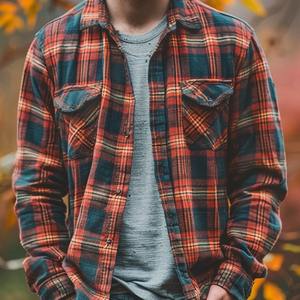 2025 Spring New Style Men's Youth Casual <strong>Check</strong> Print Thick Cotton Inner-<strong>Lined</strong> Pockets Long-Sleeved <strong>Shirt</strong> - Product Image 5