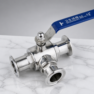 วาล์วบอลแบบสามทางชนิด Tri Clamp สำหรับงานสุขภัณฑ์ ผลิตจากสแตนเลส SS304316L แบบ Full Bore พอร์ต T/L สำหรับสายการผลิตน้ำกะทิ น้ำมันพืช และน้ำผลไม้ - Product Image 1