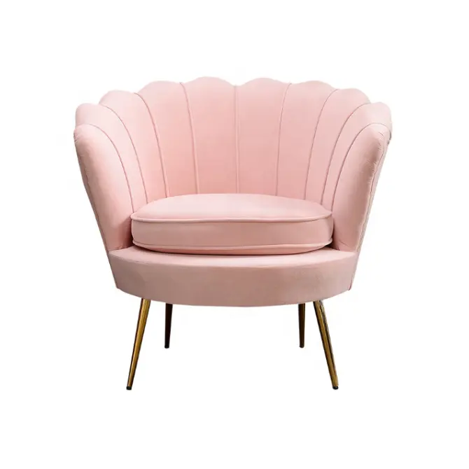 Pink Nordic Tufted Relaxing Fabric Arm Leisure Velvet Lounge Dining Living Single Sofa Chairs With Golden Metal Legs