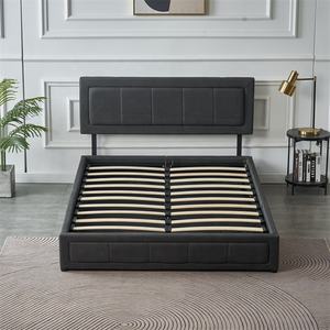 Nouveau <span class=keywords><strong>lit</strong></span> <span class=keywords><strong>de</strong></span> rangement moderne gris foncé avec sommier à lattes en bois, mobilier d'hôtel confortable, cadre <span class=keywords><strong>de</strong></span> <span class=keywords><strong>lit</strong></span> à lattes en bois - Product Image 3