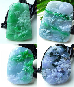 Liontin lanskap Jadeite ukir giok Tingkat A Myanmar Yang warna hijau merek Naga Violet Guanyin giok zamrud liontin - Product Image 3