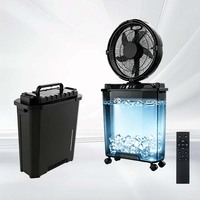 Ventilateur de camping mobile à 4 roues, facile à transporter, avec pulvérisation d'eau rafraîchissante, réservoir d'eau de 10 L, entrée DC, sortie USB