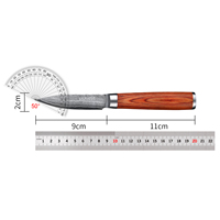 Prêt à expédier 3.5 pouces dureté damas 62 Okapi couteau de cuisine tomate à éplucher avec manche en bois de Pakka rouge