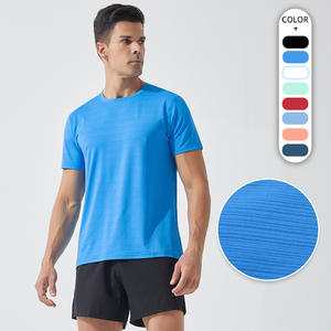 Camiseta Deportiva de Manga Corta para Hombre, de Poliéster a Rayas de Secado Rápido, Cuello Redondo, para Verano, Elástica, Venta al Por Mayor - Product Image 1