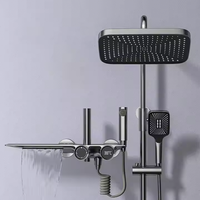 Système de douche à colonne double carrée en laiton avec fonction massage douce, thermostatique, mitigeur de salle de bain mural
