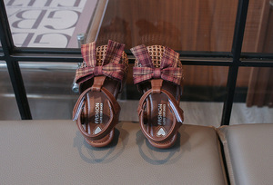 <span class=keywords><strong>Sandalias</strong></span> de Playa para Niñas, Estilo Coreano, con Lazo a Cuadros, Suela Suave, Cierre de Velcro, Zapatos de Princesa para Niñas, Verano - Product Image 6