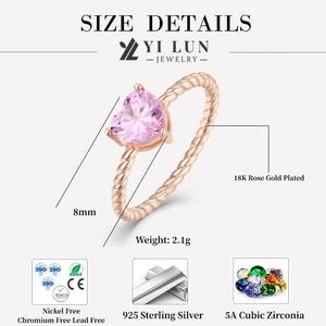 Chapado en oro rosa, banda trenzada, corazón, rosa, CZ, solitario, anillo, joyería, plata de ley 925, promesa, anillo de compromiso de boda - Product Image 6