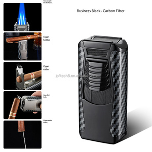 Briquet torche multifonction coupe-vent à triple jet de flamme avec coupe-cigare, réglage de la flamme, perforateur à cigares et broche à cigares - Product Image 1