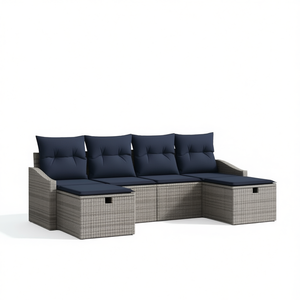 Ensemble de canapés de jardin en polyrotin gris avec coussins, mobilier d'extérieur pour 6 personnes, design contemporain - Product Image 1