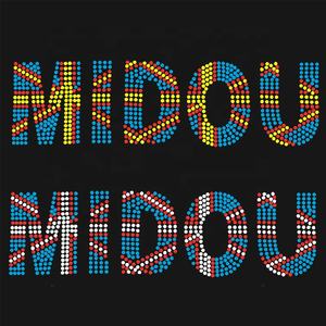 Ferro su accessori di abbigliamento fabbrica personalizzato lettere <span class=keywords><strong>colorate</strong></span> nome Logo cristallo Hotfix strass trasferimenti di calore per indumento - Product Image 1