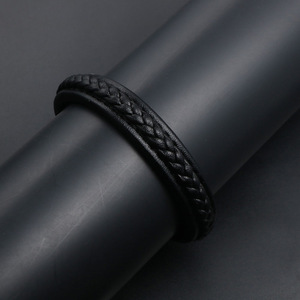 Minimalist <b>Titanium</b> Steel Woven Bracelet Black Leather Magnetic Clasp Men's Jewelry Accessory CE547 - Product Image 4