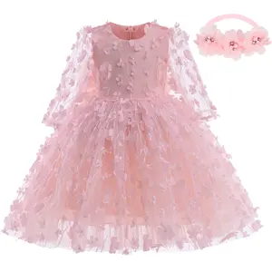 LZH Vestido infantil de tule para bebês meninas, vestido de princesa com laço para casamento, festa de aniversário, batizado e Dia dos Namorados