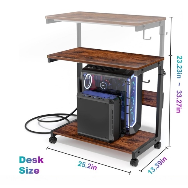 Office Desk Storage Rack for Computer PC Stand Bracket Height Adjustable 2-Tier Case CPU Holder Cart Under Desk