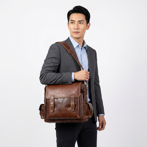 Sac messager en cuir, grand format, fermeture à boucle durable, style homme d'affaires, toutes saisons - Product Image 1