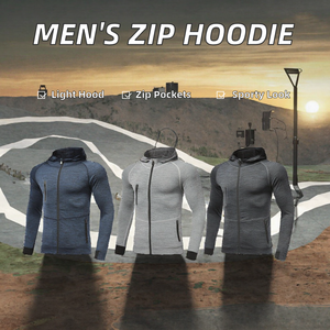 Sweat-shirt unisexe léger à capuche et fermeture éclair intégrale, manches longues, pour le sport et la course, avec poches zippées, 100 % polyester, séchage rapide, idéal pour le printemps - Product Image 2