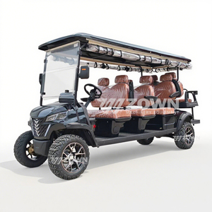 Voiturette de golf tout-terrain noire pour huit passagers avec pare-brise transparent, véhicule de transport pour visites de villas - Product Image 1