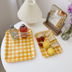Solhui Jaune <span class=keywords><strong>Treillis</strong></span> Plateau <span class=keywords><strong>Rectangulaire</strong></span> Dîner En Mélamine Plateau de Service Assiettes À Gâteau - Product Image 3