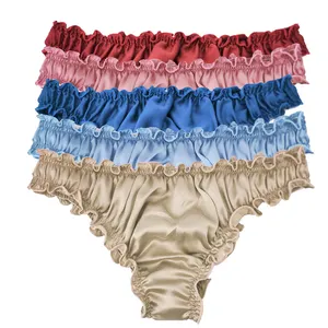 Luxury 100% mulberry silk women's solid color Satin Bikini Sexy Underwear pure silk Panties in plus size