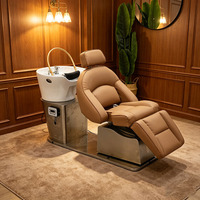 Fauteuil de lavage électrique inclinable, station de lavage de cheveux de luxe en acier inoxydable avec spa capillaire pour salon et barbier