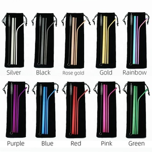 Cannucce in Metallo Colorato Riutilizzabili Ecologiche in Acciaio Inox 304 con Logo Personalizzato e Sacchetto in <span class=keywords><strong>Lino</strong></span> Accessori per Bar - Product Image 4