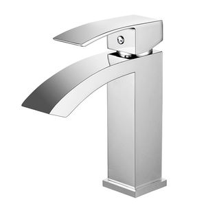 Simple square Waterfall Brass Basin Faucet, Single Hole Chrome Gold Basin Mixer, Luxury Hotel Hot and Cold Faucet - Product Image 2