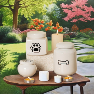 Urna de Cremação de Cerâmica Moderna Personalizada e Feita à Mão para Cinzas de Cães/Gatos com Base de MDF de Bambu - Product Image 3