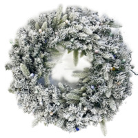 Guirlande artificielle floquée avec lumières LED multicolores - Décoration de porte de Noël enneigée, guirlande festive pour la décoration de la maison pendant les fêtes