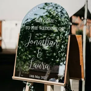 Vente en gros miroir acrylique support de panneau d'accueil pour mariage signe de bienvenue décoration d'événement de fête