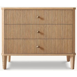 Commode en bois à 3 tiroirs cannelée, style Wabi Sabi, table de chevet de chambre à coucher française, coffre de rangement en chêne à texture de roseau vertical - Product Image 5