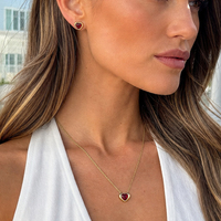 Ensemble collier et boucles d'oreilles SA en forme de cœur, plaqué or, acier inoxydable, zircon rouge rubis, bijoux anti-ternissement pour femme, cadeau de fête, personnalisable