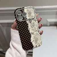 Coque de téléphone antichoc en patchwork à pois avec dentelle pour iPhone 17 Pro Max et 13, bords arrondis, grande visibilité