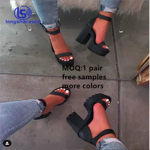 Gratis Monsters Te Koop Goedkope Prijs Plus Size Vrouwen Dames Lederen Solid Wedge Sandalen Met Hoge Hak