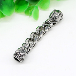 Perles entretoises en acier inoxydable Yunnique en forme de tête de loup pour la fabrication de bracelets, procédé de moulage de forme irrégulière - Product Image 1