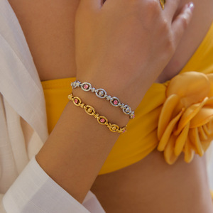 <b>Titanium</b> Steel Bracelet 18K Gold Silver Pink Zircon <b>Chain</b> Jewelry Geometric Design Gift for Women - Product Image 4