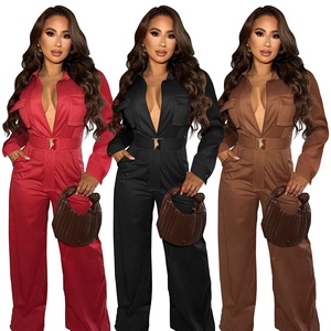CN10928 autunno inverno nuova tuta europea americana alla moda abbigliamento da <span class=keywords><strong>donna</strong></span> tinta unita Skinny Fit Casual con cerniera scollo a V - Product Image 1