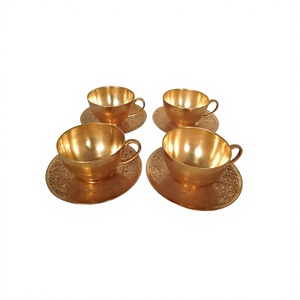 <b>Set</b> <b>Of</b> 4 Gold Color Brass <b>Cup</b> And Saucer <b>Set</b> Good Quality Customized Size <b>Cup</b> And Saucer <b>Set</b> For Kitchen Accessories - Product Image 1
