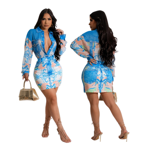 Ropa de verano para mujer, conjuntos de blusas y faldas de manga larga de estilo dulce, Material de licra, decoración de botones lavable - Product Image 1
