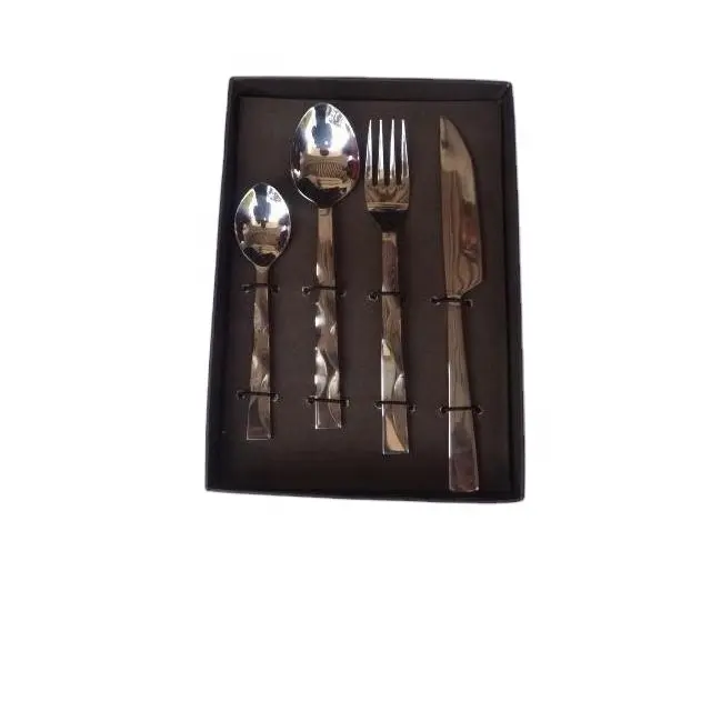 Thép Dao Kéo Đặt Gương Đánh Bóng Với Sóng Phong Cách Xử Lý Flatware Đặt Bữa Ăn Tối Của 4 Pcs Bộ Đồ Ăn